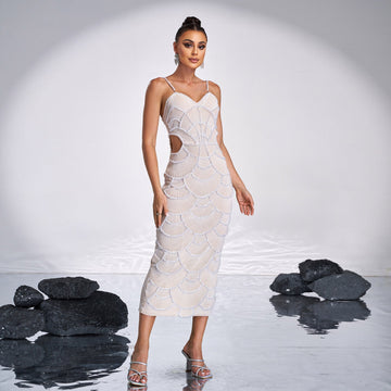 V-Neck Cutout Sequin Beaded Gown ¨C Glamorous Evening Dress